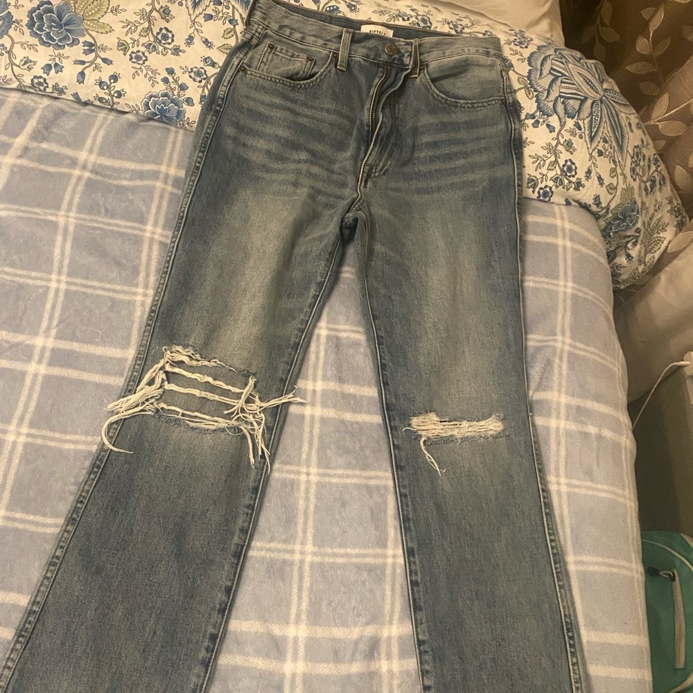 Pistola Light Blue Distressed Straight Leg Jeans